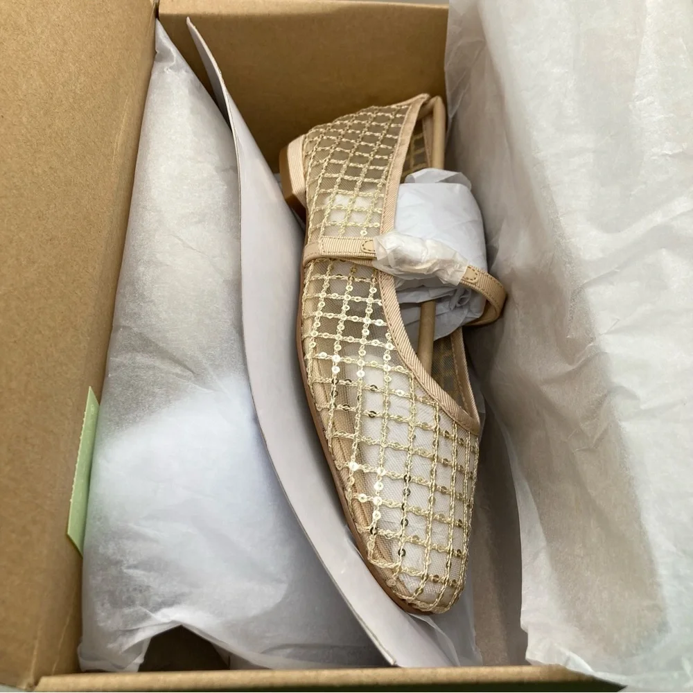 J. Crew Beige and Gold sequin Women's Flats 7 - Picture 7 of 8